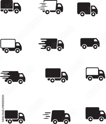 transportation icons set car, icon, truck, vector, van, symbol, delivery, traffic, bus
