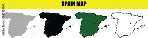 Spain Vector dotted world map.black halftone dotted map illustration vector, Vector style dotted map used for digital insights