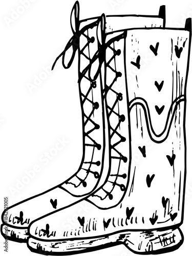 Hand-Drawn Sketch Women's Rubber Garden Boots Outline
