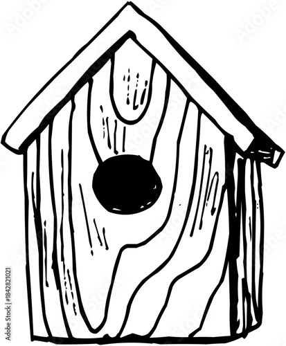 Line Art Outline Simple Wooden Bird House Feeder