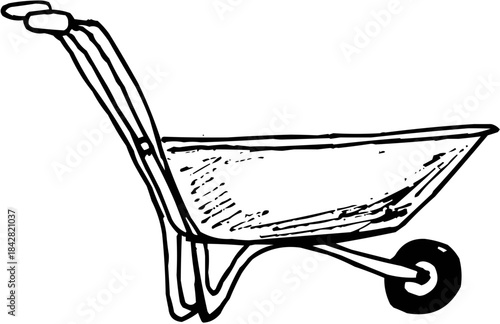 Line Art Outline Classic Wheelbarrow Garden Cart Tool