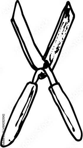 Line Art Outline Large Long Handled Garden Shears
