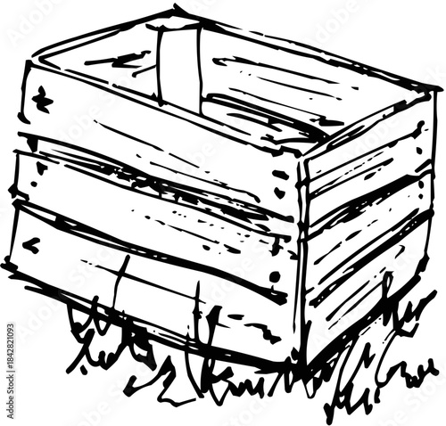 Hand-Drawn Sketch Simple Wooden Crate Box Outline