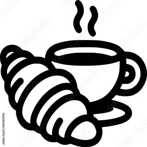 Morning Delight: A delectable croissant paired with a steaming cup of coffee, a perfect combination for a delightful start to the day. 