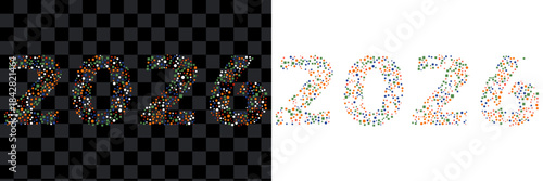 Year 2026 composed of colorful geometric shapes. Festive design for new year celebrations and calendars.