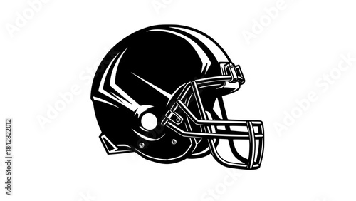 Vector illustration of American football helmet, bold angular design, dynamic shadows, modern sports branding style, isolated on white