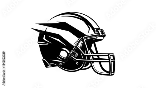 Vector illustration of American football helmet, bold angular design, dynamic shadows, modern sports branding style, isolated on white