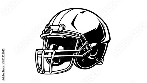 Vector illustration of American football helmet, bold angular design, dynamic shadows, modern sports branding style, isolated on white