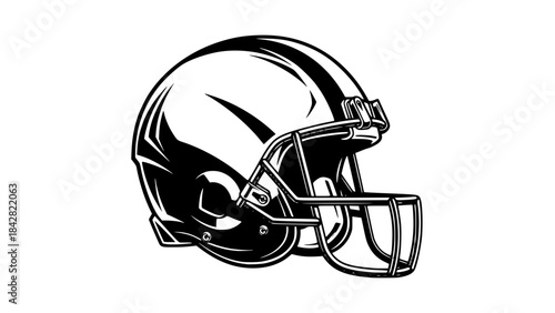 Vector illustration of American football helmet, bold angular design, dynamic shadows, modern sports branding style, isolated on white