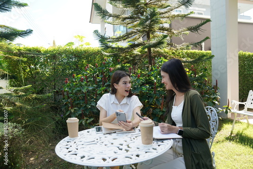 Wallpaper Mural Teenage friends discuss work projects at each other's homes during the holidays: homework, research, business. Torontodigital.ca