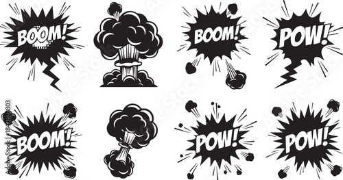 Explosion Sound Effects Set with Black and White Graphics