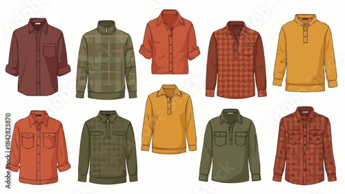 Collection of Mens Flannel Shirts in Various Colors and Patterns.