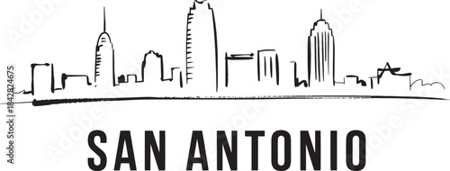 San antonio texas skyline vector illustration cityscape outline black and white line art