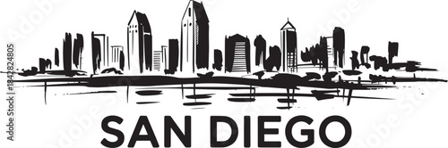 San diego california skyline cityscape panorama famous landmarks travel vector brushstroke graphic
