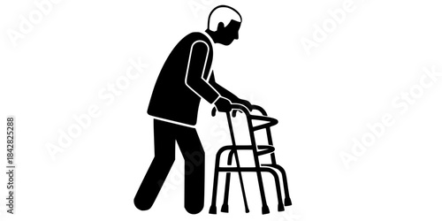 Cane Walker Gait Instruction Vector Silhouette