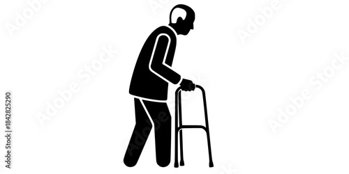 Cane Walker Gait Instruction Vector Silhouette