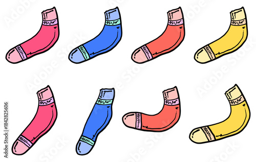 set of hand-drawn colorful socks vector illustration