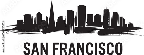 San francisco california cityscape with landmark buildings sketch black and white ink drawing style