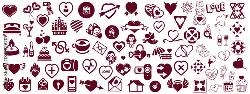 Valentine's Day elements - minimal thin line web icon set. Outline icons collection. Simple vector illustration