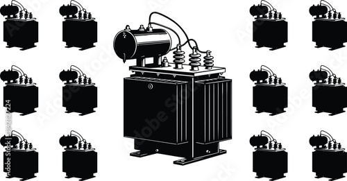 Industrial electrical transformer system, high-voltage power equipment, energy distribution unit, utility grid component, engineering machinery illustration, 