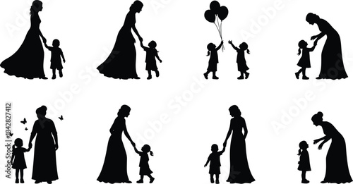 Mother and child bonding moments in various playful and loving scenes, nurturing parent-child connection, family affection, childhood innocence and emotional closeness