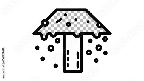 A graphic illustration of a house with a melting roof in the rain.