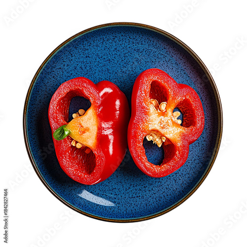A red Bell Pepper in a sliced Isolated transparent on white background
