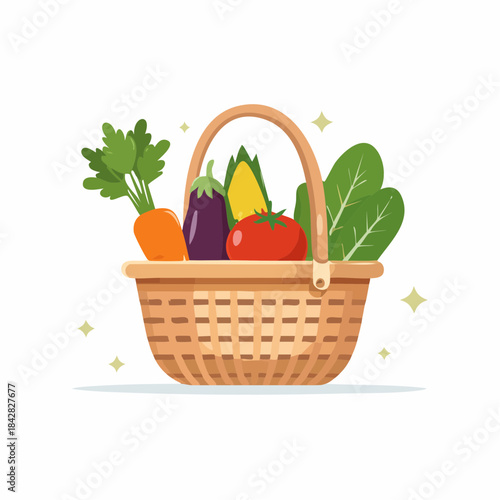 Fresh Harvest Basket: A charming basket overflowing with a vibrant assortment of freshly picked vegetables, showcasing nature's bounty and promoting healthy eating habits.