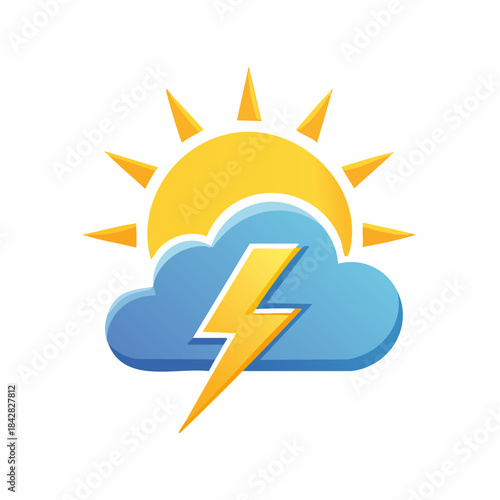 Weather Symbol: A vibrant weather illustration, featuring a cheerful sun, a fluffy cloud, and a striking lightning bolt.