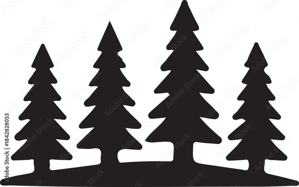 Obraz premium Pine Forest Silhouette Icon: Nature, Conservation, and Evergreen Tree Symbol