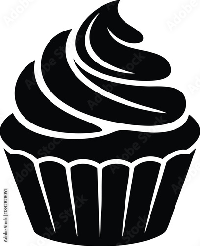Cupcake Silhouette, Black and White Muffin Icon, Frosted Dessert Silhouette, Swirl Icing Cupcake Vector, silhouette, illustration, vector.