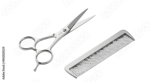 Silver Metal Barber Scissors and Comb on Black Background hairdressing grooming