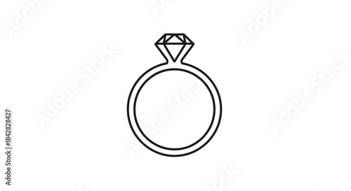A minimalist line drawing of a diamond ring on a white background, simple engagement or wedding symbol in black outline