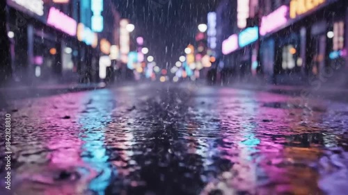 Wallpaper Mural Urban Rain Reflections: A Cinematic Nighttime Journey Through a Neon City Streetscape Torontodigital.ca