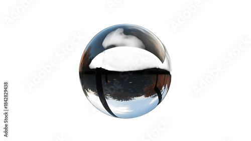 Spherical Reflection: A mesmerizing spherical orb, captures the world in a stunning and abstract manner, creating a surreal blend of natural elements and intriguing shapes.