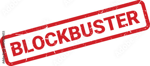 Red Blockbuster Rubber Stamp on White Background, Grunge Effect, Distressed Look