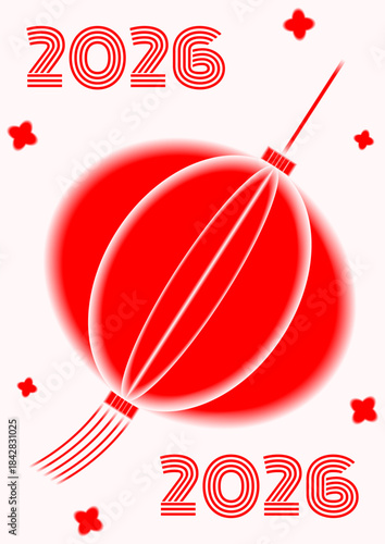 A poster featuring a stylized Chinese lantern with the numbers 2026. New Year's poster. Spring Festival. Template for advertising, social media posts, postcards, announcements, etc.