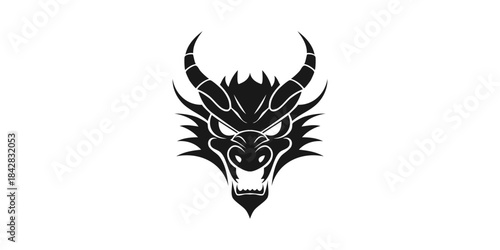 This fierce tribal dragon tattoo design features a black vector illustration of a dragon head symbol combined with fire and dragon art for a powerful mascot icon.