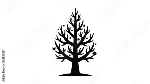An illustration shows a bare tree with stars on a white background.