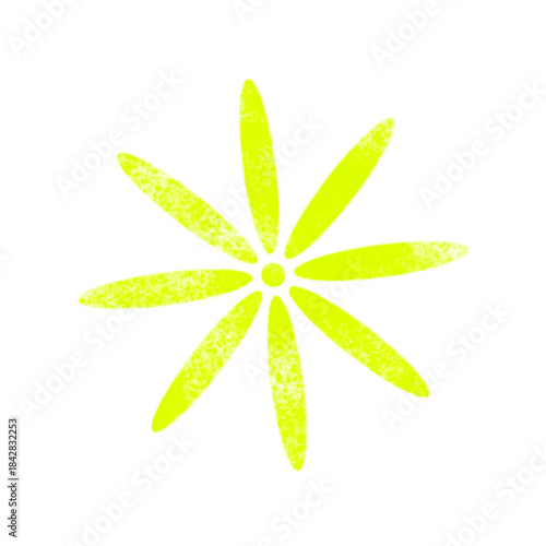 Textured lime-green flower icon on a white background.