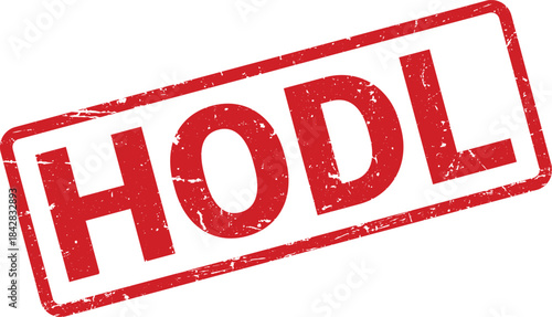 Red Distressed Stamp with HODL Text, Investment Strategy for Cryptocurrency Holders. Isolated on White