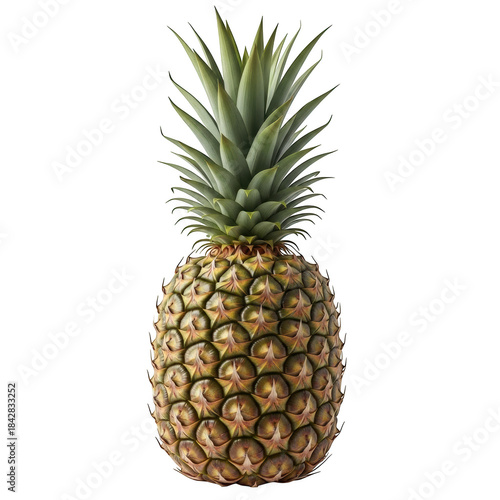 Whole ripe pineapple with green leafy crown on black background fruit tropical