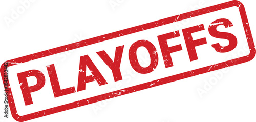 Isolated Red Distressed Playoffs Rubber Stamp Impression on White Background for Design