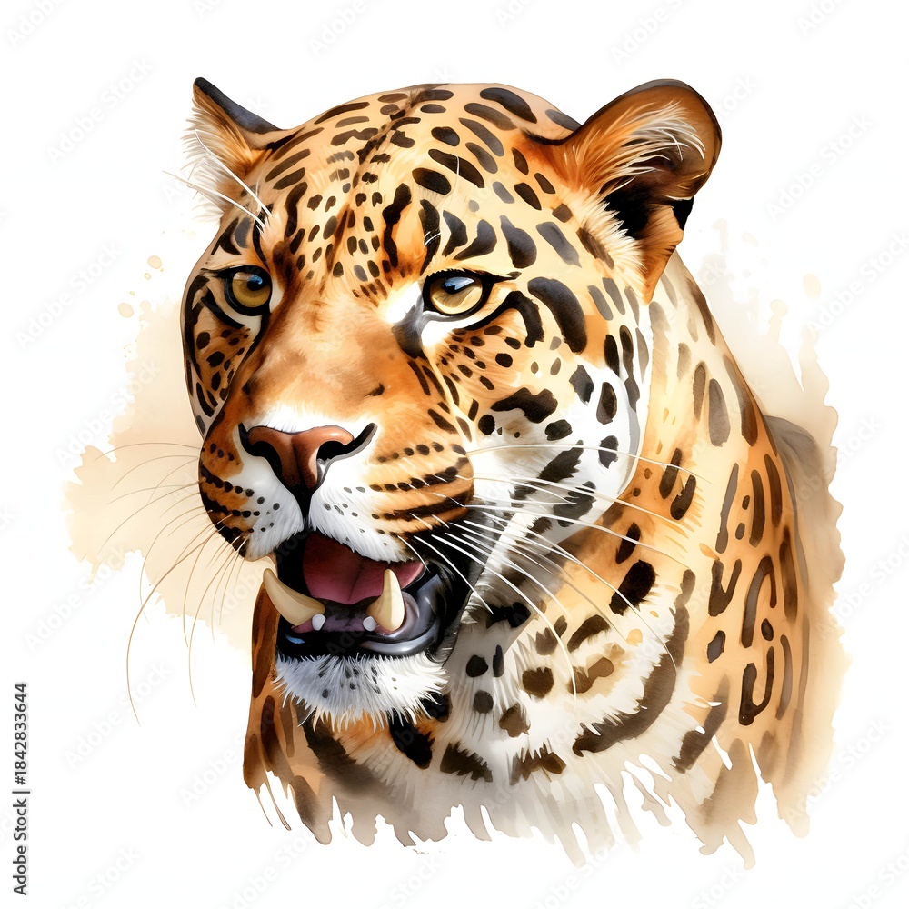Obraz premium Watercolor painting of a majestic jaguar with an intense gaze