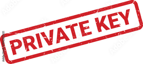 Isolated Red Private Key Rubber Stamp Impression with Textured Effect on White Background