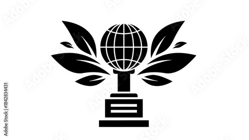 Global Eco Achievement Trophy with Leaf Design on Isolated White Background
