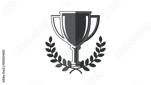 Classic Trophy Cup with Laurel Wreath Symbolizing Victory and Achievement on Isolated White Background