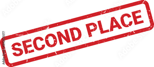 Second Place Award Red Rubber Stamp with Distressed Texture on White Background