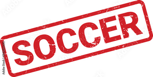 Grunge Red Soccer Stamp on White Background, Showing Distressed Texture for Sport Theme Designs