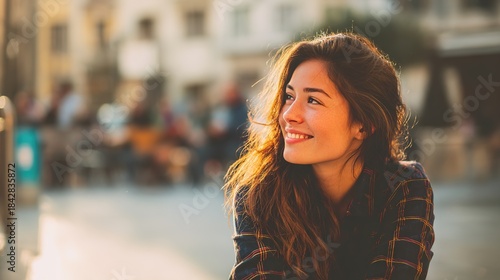 Serene Contemplation: Portrait of a young person radiating warmth and joy, bathed in the golden light of sunset, lost in pensive thought. The image captures a serene moment of reflection.